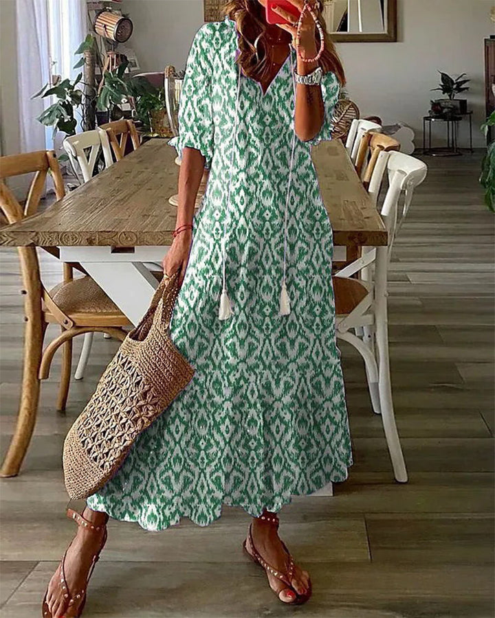 Seraphina | Boho Vintage V-Neck Dress