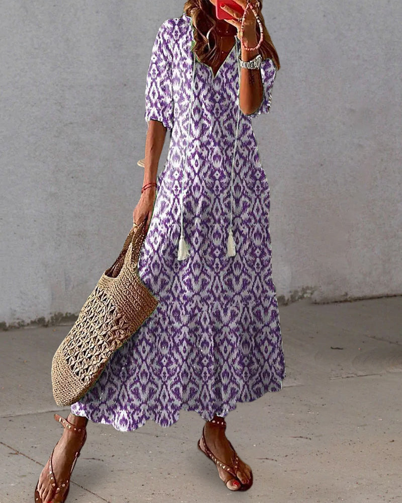 Seraphina | Boho Vintage V-Neck Dress