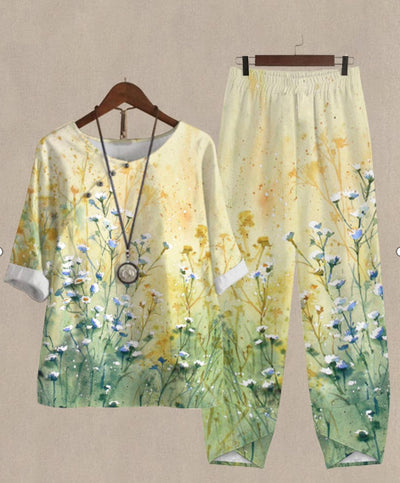 DriftBloom™ | Dandelion Print Linen Lounge Set