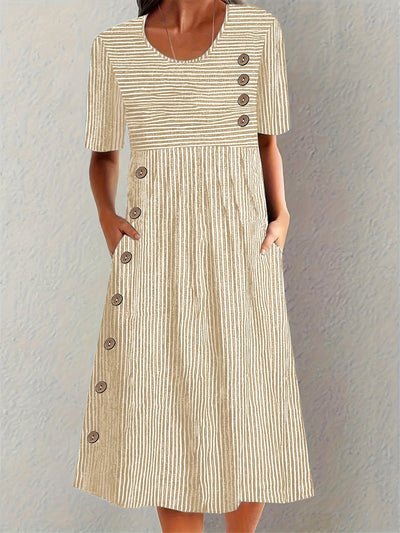 Finley - Classic Striped Button Midi Dress