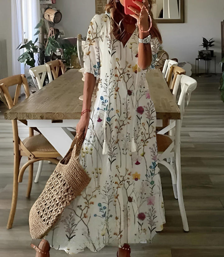 Seraphina | Boho Vintage V-Neck Dress