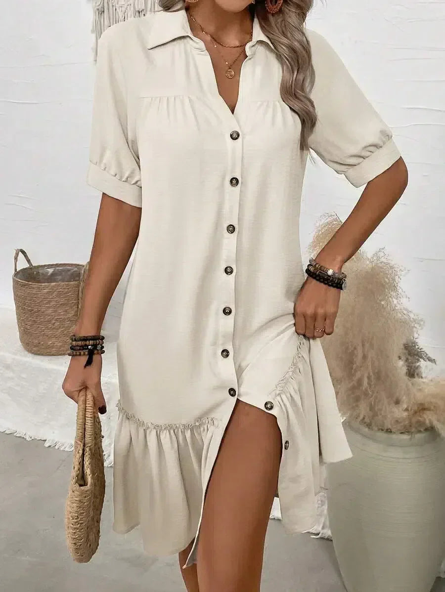 Aliya Button-Down Ruffle Hem Dress