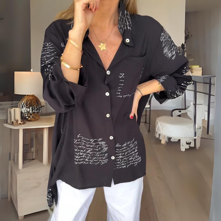 Callista | Handwritten Print Button-Up Shirt
