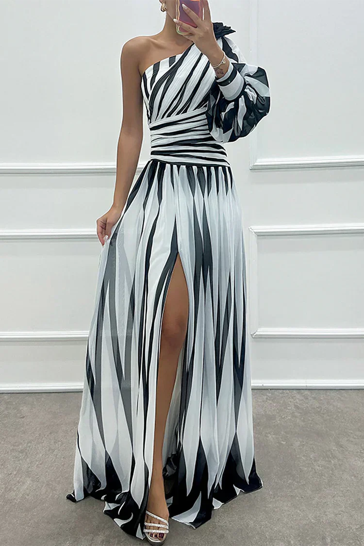 Genevieve | Striped One Shoulder Maxi Dress