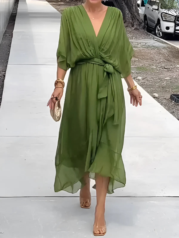 Daisy | Tie Waist Flutter Sleeve Midi Dress