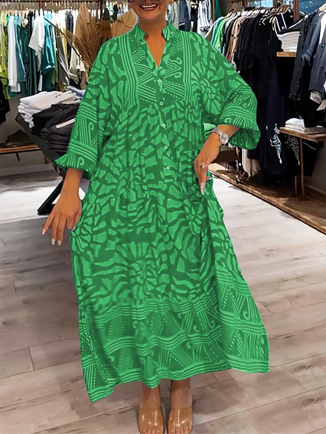 Vivienne Rose | V-Neck Printed Loose Dress