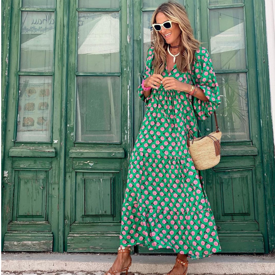 Wilhelmina | Geometric Print High-Low Dress