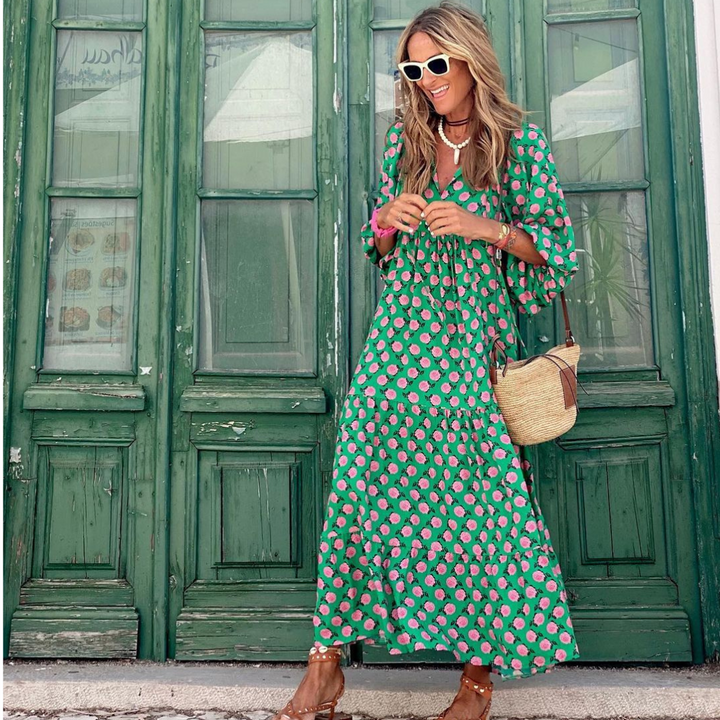 Wilhelmina | Geometric Print High-Low Dress