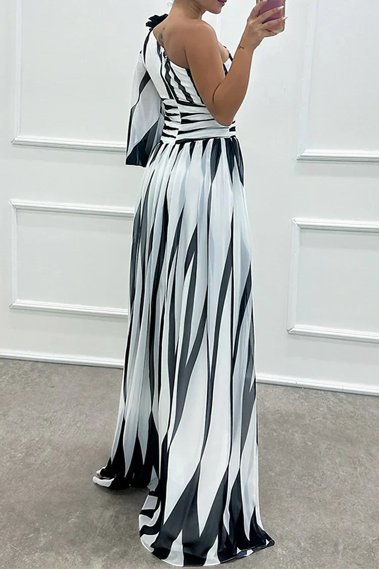 Genevieve | Striped One Shoulder Maxi Dress