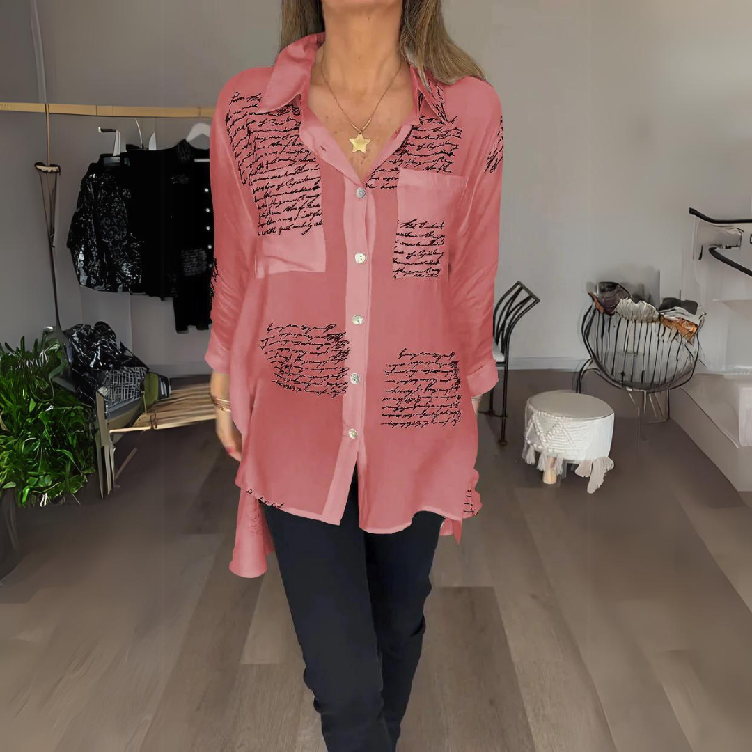 Callista | Handwritten Print Button-Up Shirt