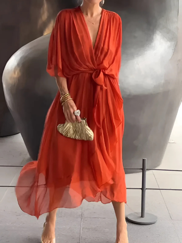 Daisy | Tie Waist Flutter Sleeve Midi Dress