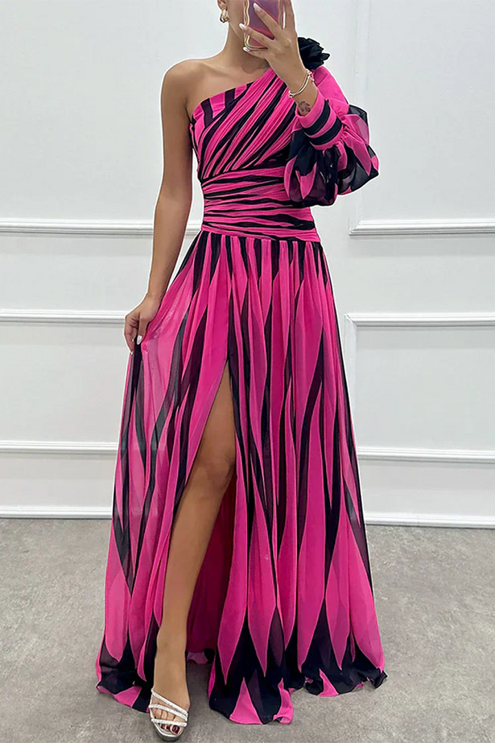 Genevieve | Striped One Shoulder Maxi Dress