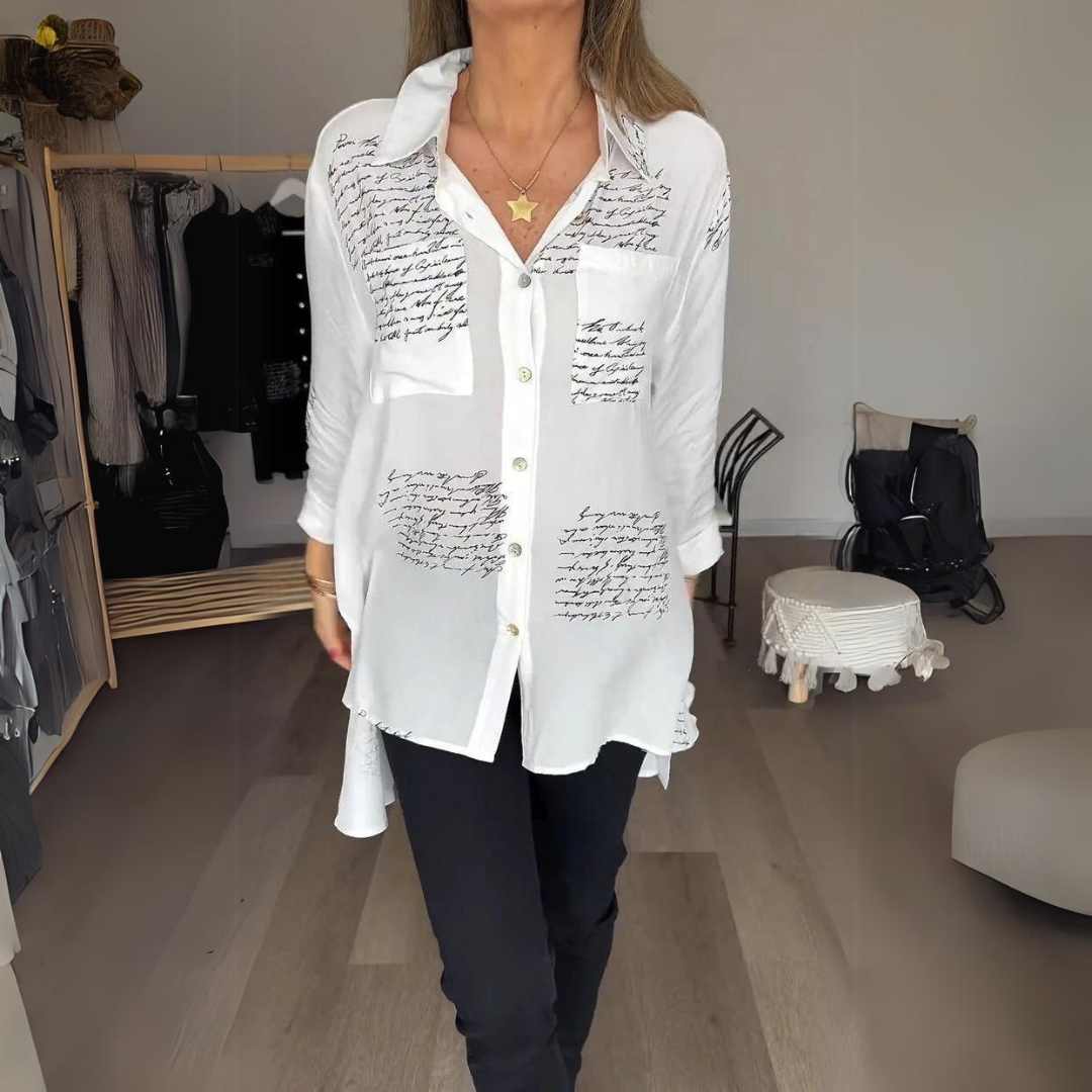 Callista | Handwritten Print Button-Up Shirt
