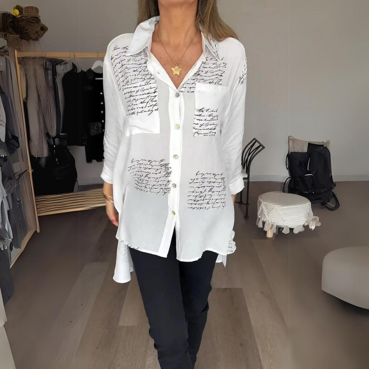 Callista | Handwritten Print Button-Up Shirt