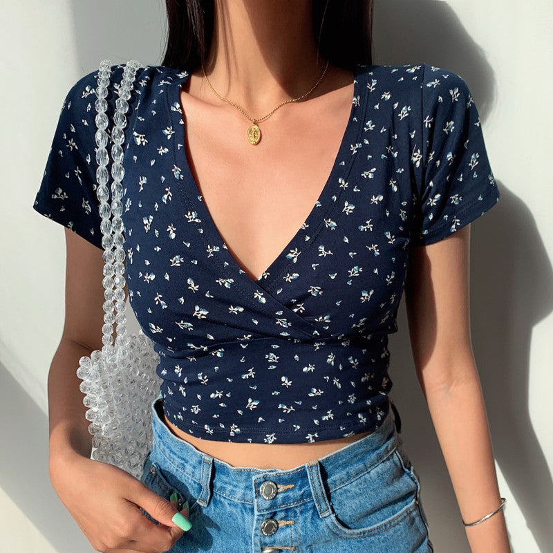 FLORABELLE™ | Soft Bloom V-Neck Crop Tee