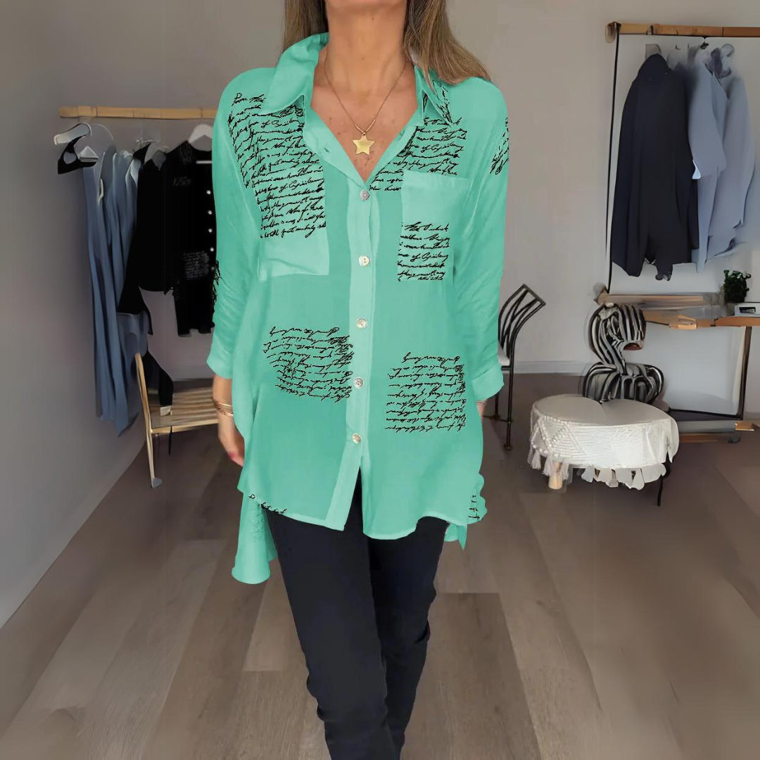 Callista | Handwritten Print Button-Up Shirt