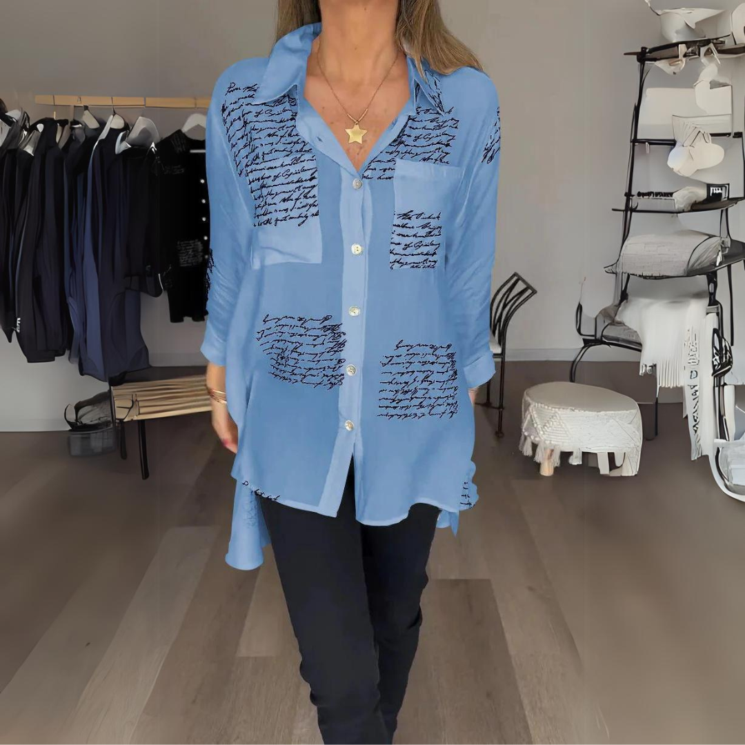 Callista | Handwritten Print Button-Up Shirt
