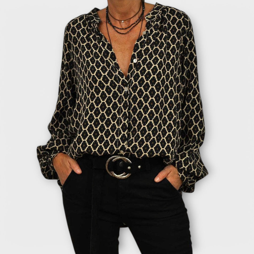 Charlotte | V-Neck Geometric Print Blouse