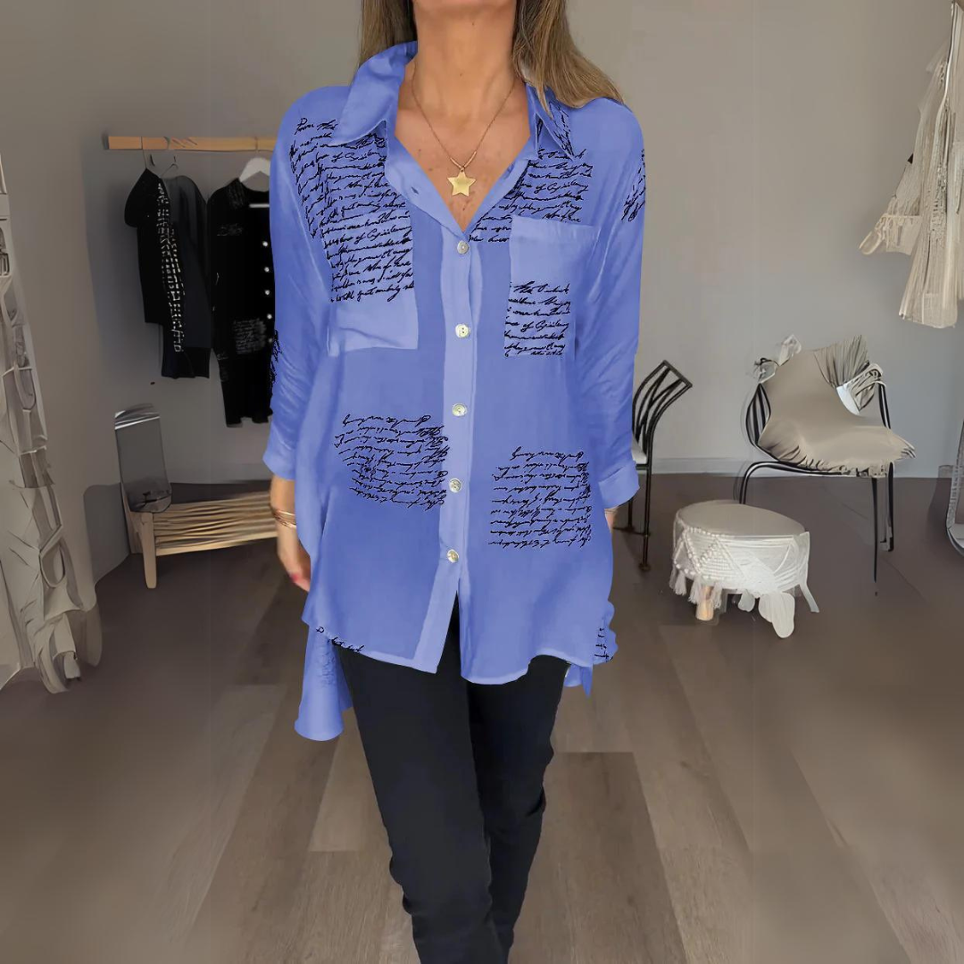 Callista | Handwritten Print Button-Up Shirt