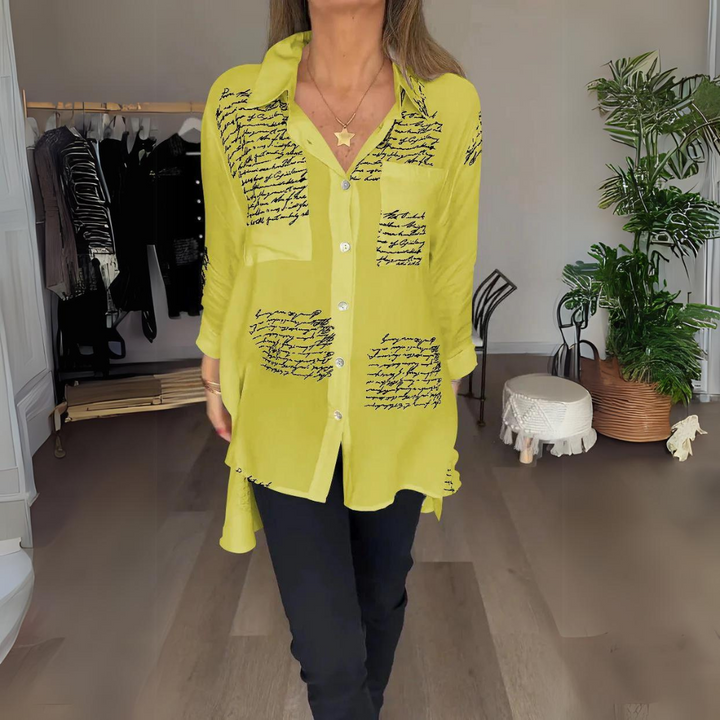 Callista | Handwritten Print Button-Up Shirt