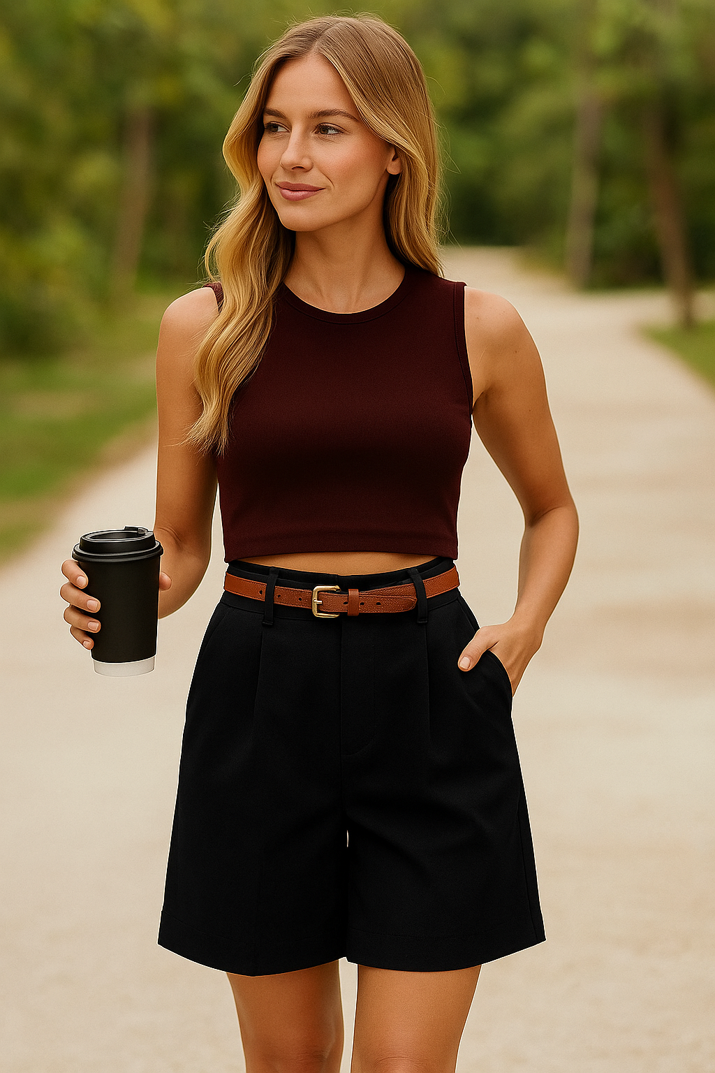 UrbanBask™ | High-Waisted Belted Tailored Shorts