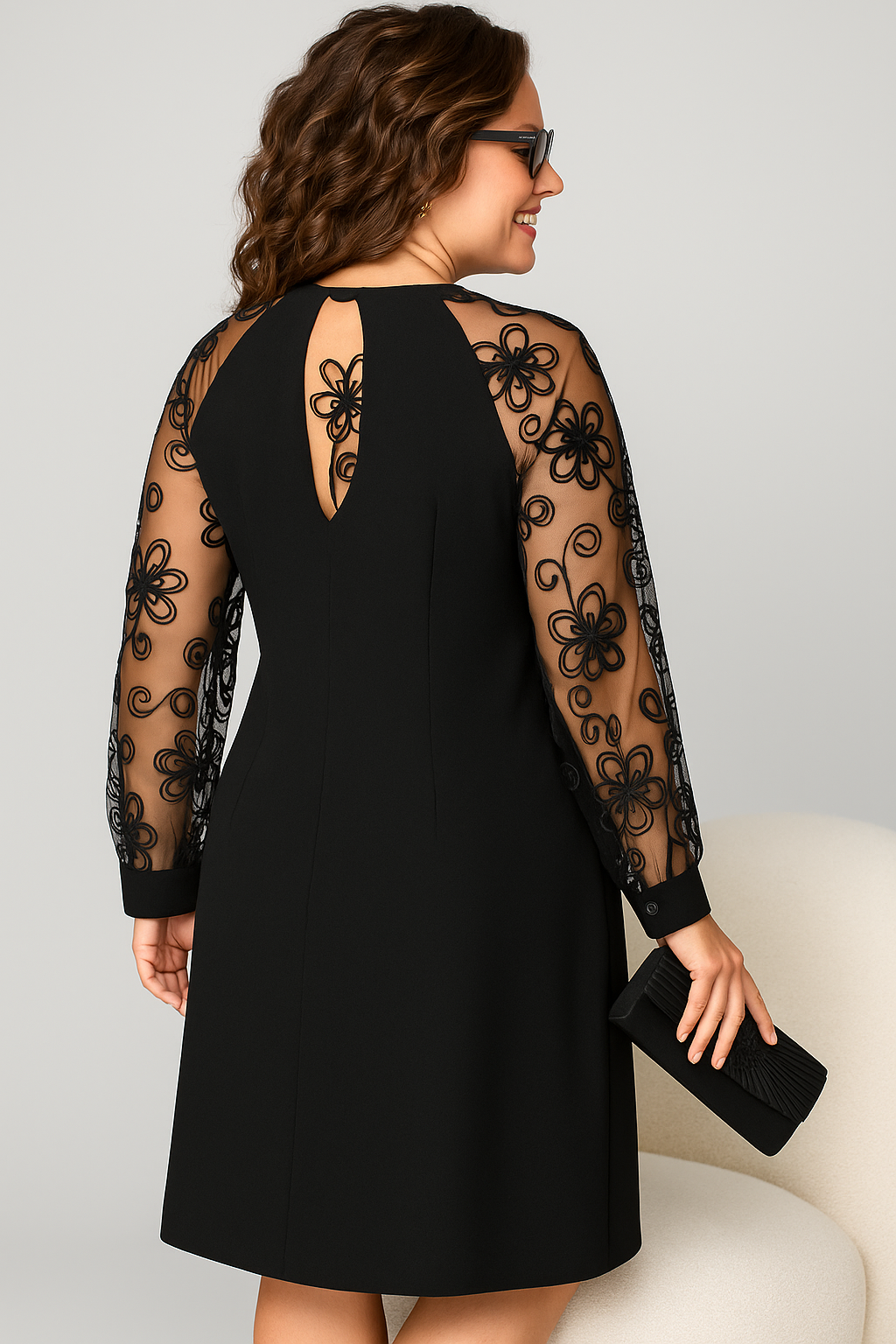 NOIRLACE™ | Sheer Bloom Sleeve Midi Dress