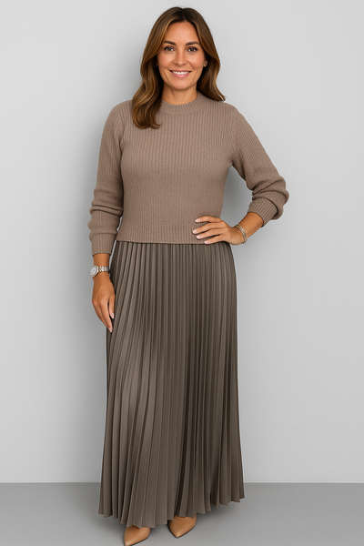 SkyeLoom™ | Knit Top & Pleated Long Dress