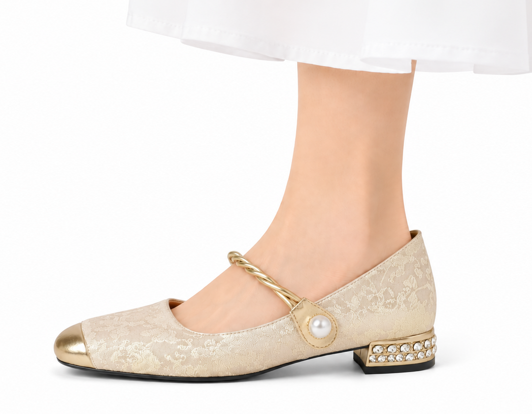 Seraphina Pearl Strap Block Heels