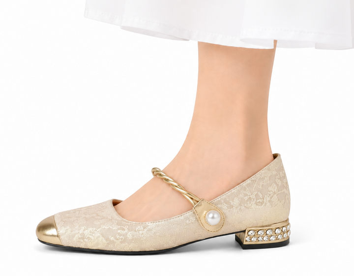 Seraphina Pearl Strap Block Heels