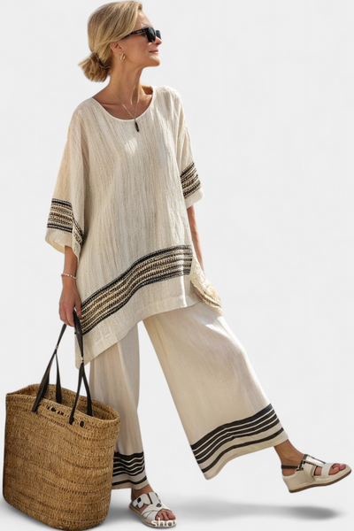 LINA Ethnic Bamboo Linen Set with Stripes and Wide Cut