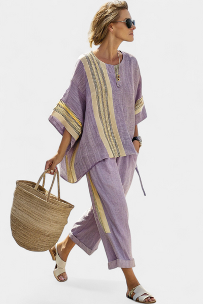 LINA Ethnic Bamboo Linen Set with Stripes and Wide Cut
