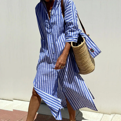 Poppy Lane™- Striped Shirt Dress