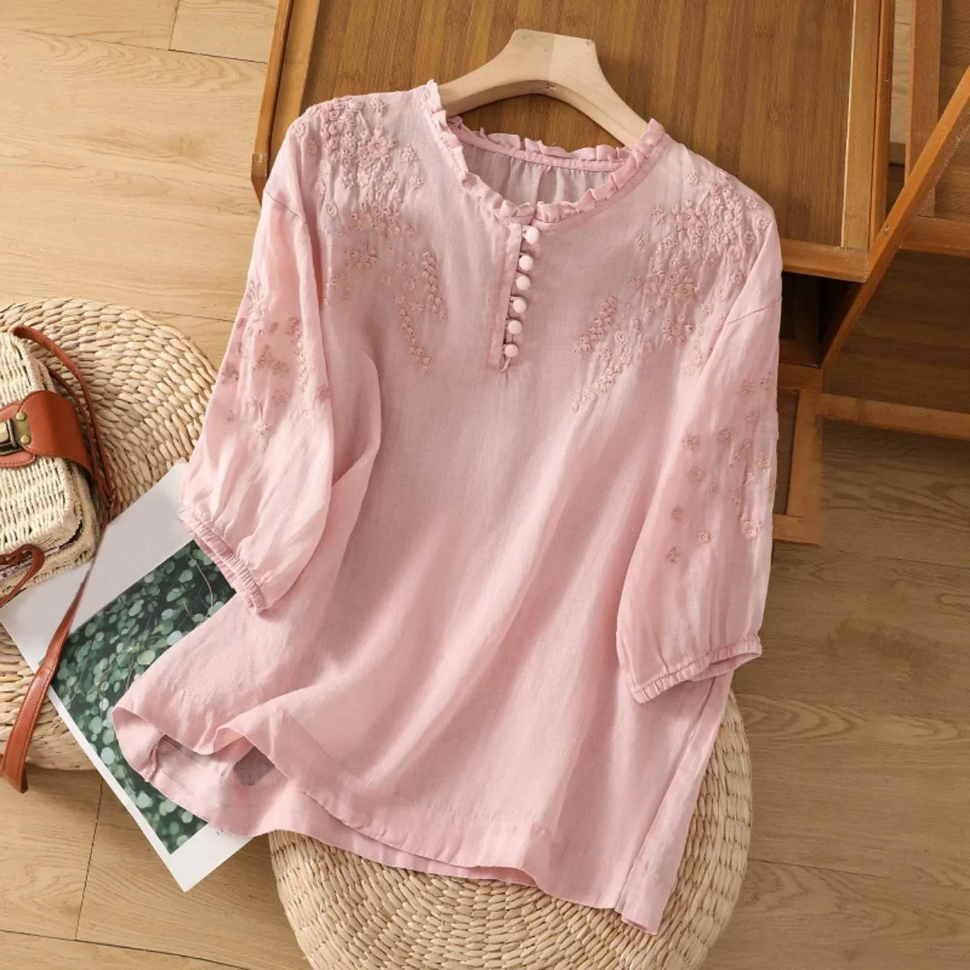 Alina Mae | Embroidered Button-Up Blouse