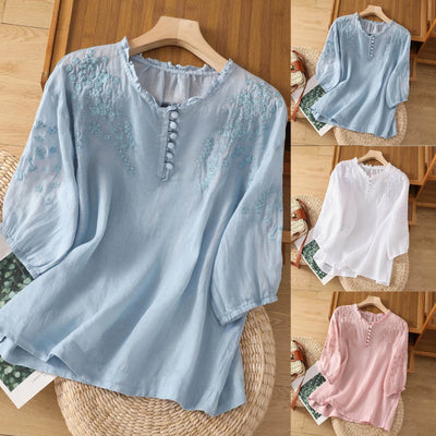 Alina Mae | Embroidered Button-Up Blouse