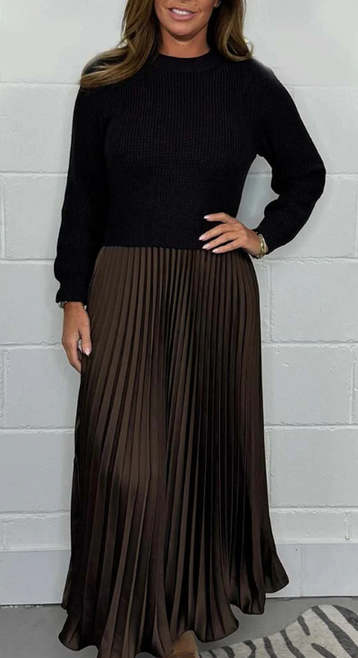 SkyeLoom™ | Knit Top & Pleated Long Dress