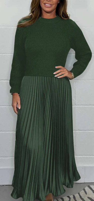 SkyeLoom™ | Knit Top & Pleated Long Dress