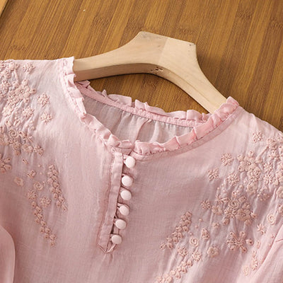 Alina Mae | Embroidered Button-Up Blouse