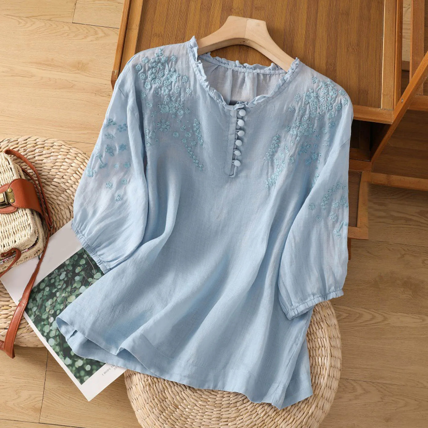 Alina Mae | Embroidered Button-Up Blouse