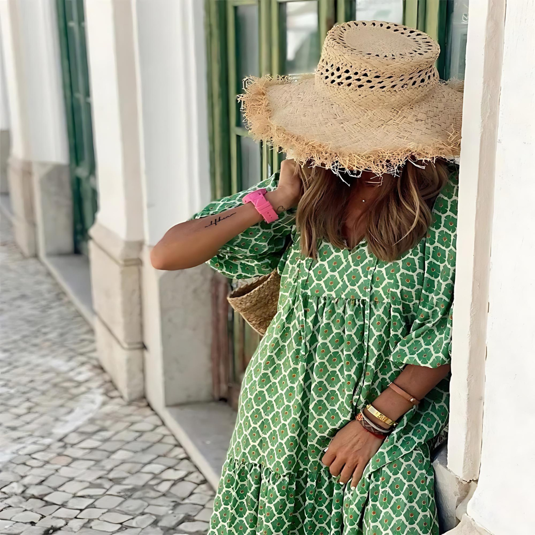 Wilhelmina | Geometric Print High-Low Dress