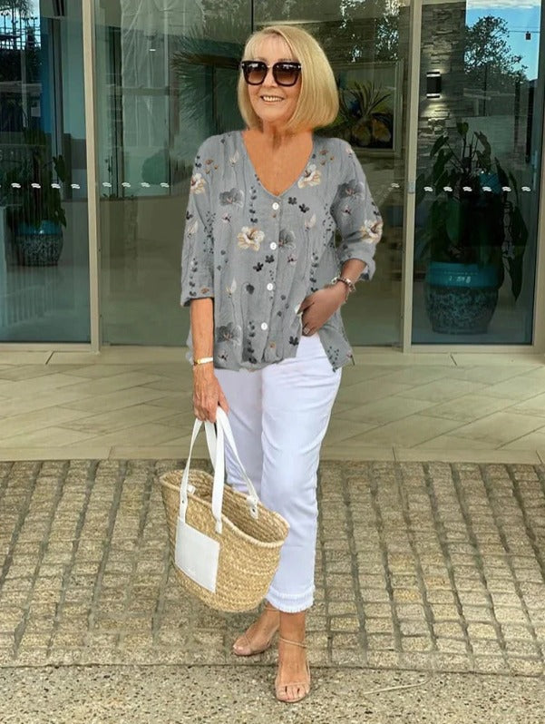 Celina - Classy Floral Button Blouse