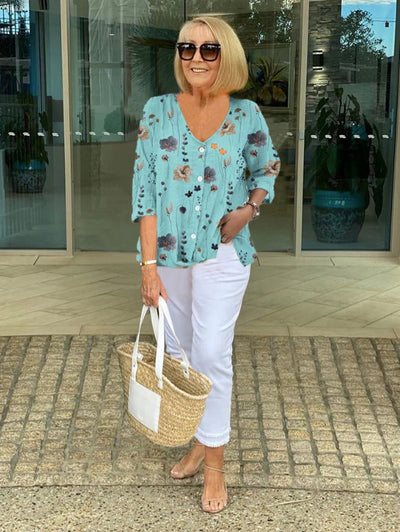 Celina - Classy Floral Button Blouse