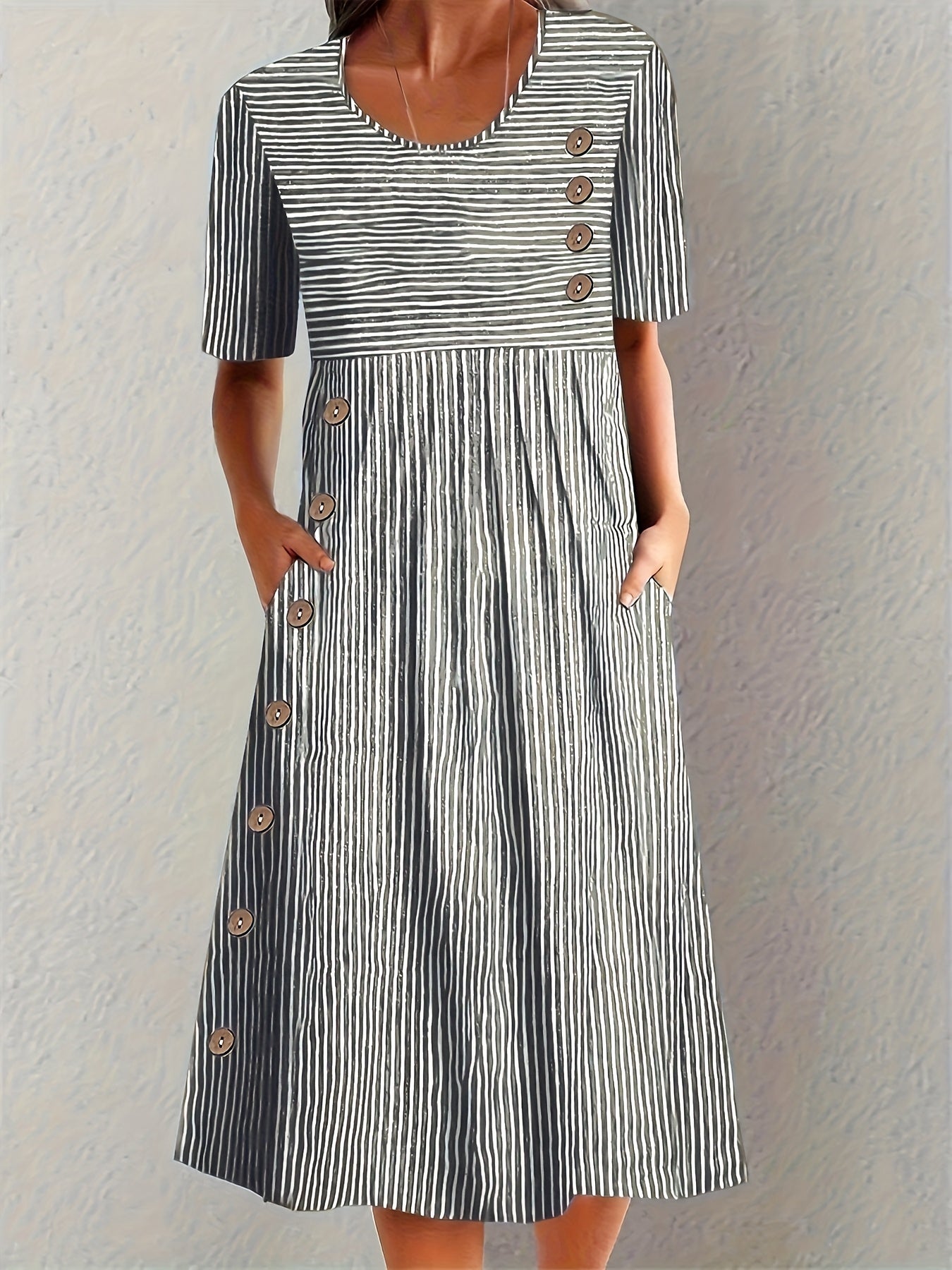 Finley - Classic Striped Button Midi Dress