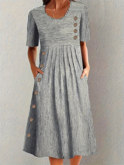 Finley - Classic Striped Button Midi Dress