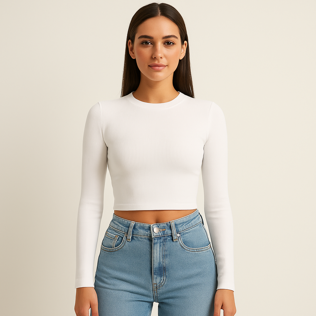 FormLuxe™ | Long Sleeve Ribbed Crop Tee