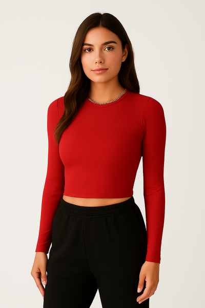 FormLuxe™ | Long Sleeve Ribbed Crop Tee