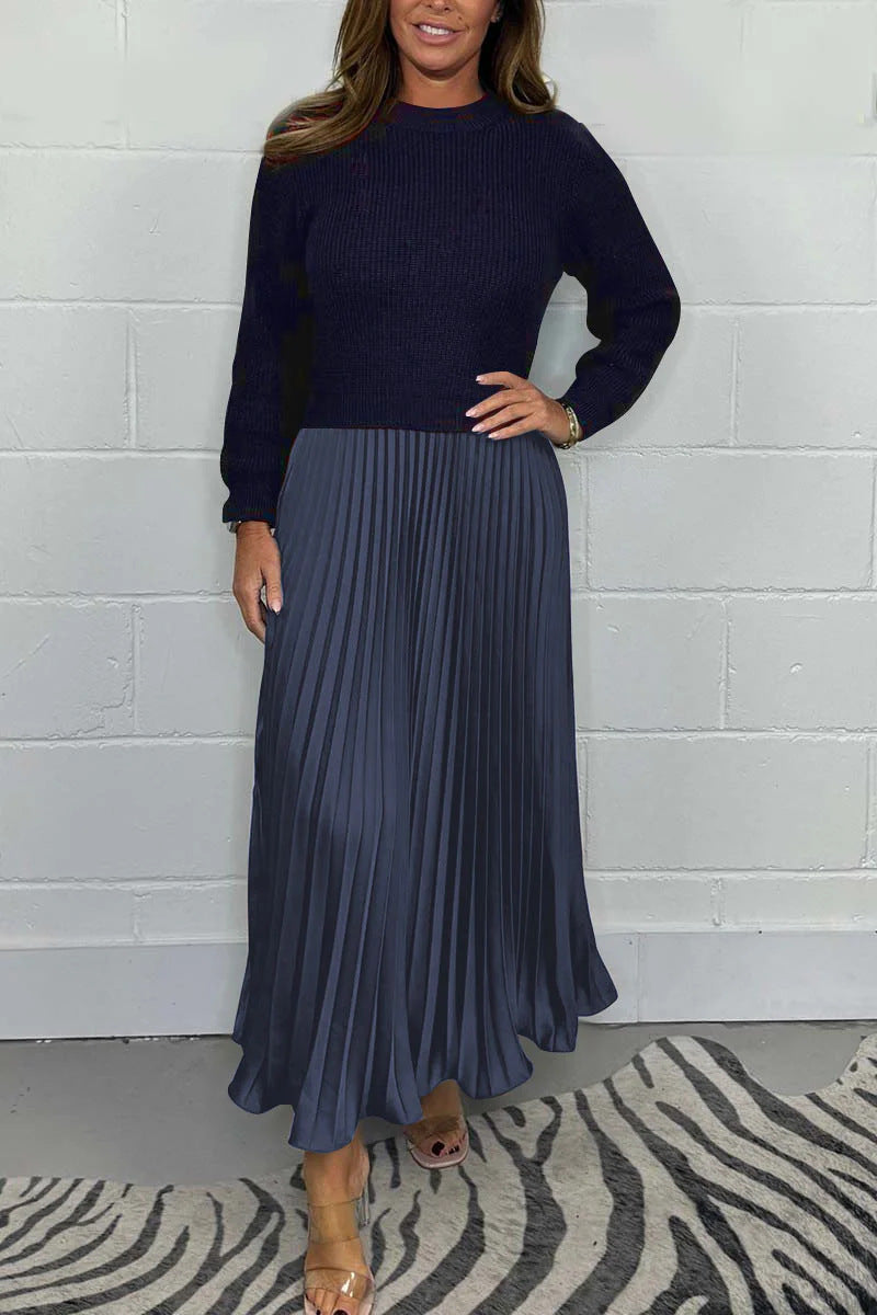 SkyeLoom™ | Knit Top & Pleated Long Dress