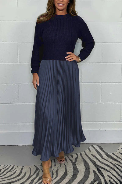 SkyeLoom™ | Knit Top & Pleated Long Dress
