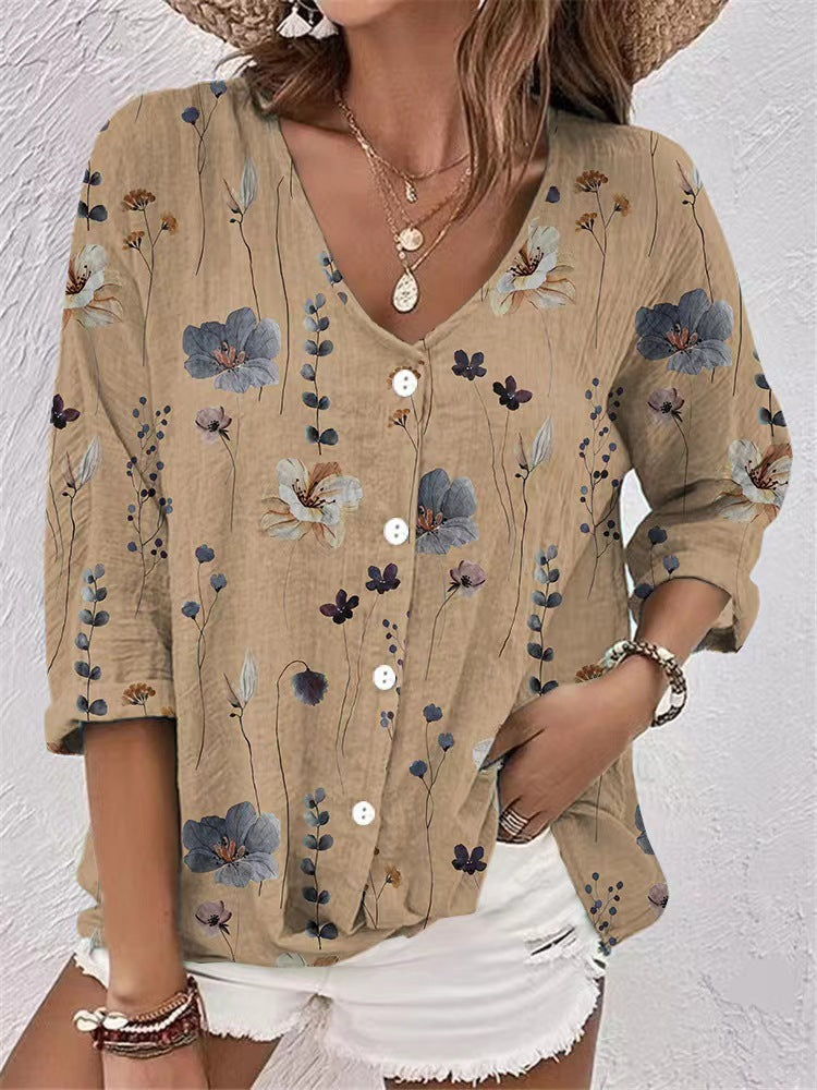 Celina - Classy Floral Button Blouse