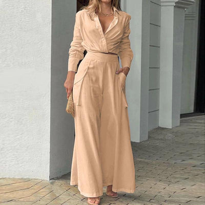 OPALE™ | Crisp Collar Blouse & Palazzo Pant Set