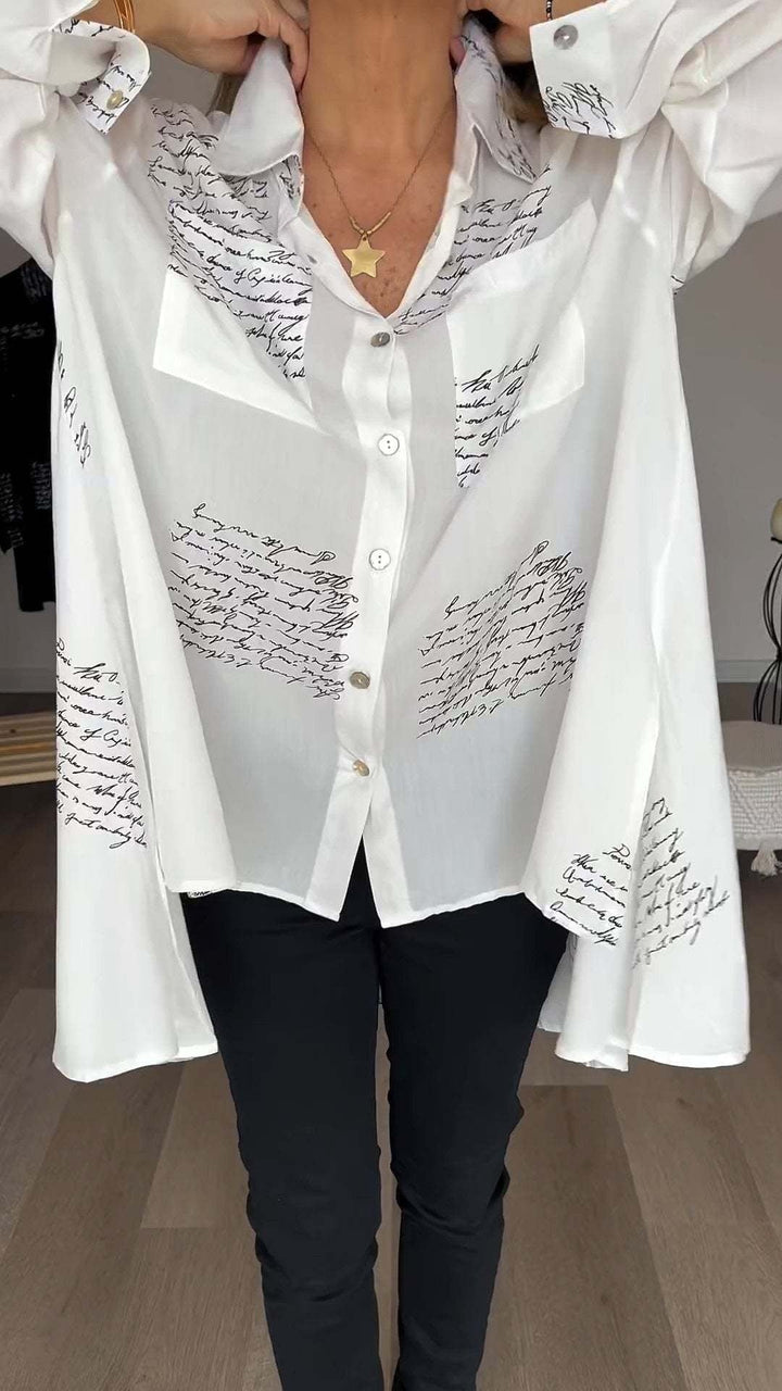 Callista | Handwritten Print Button-Up Shirt